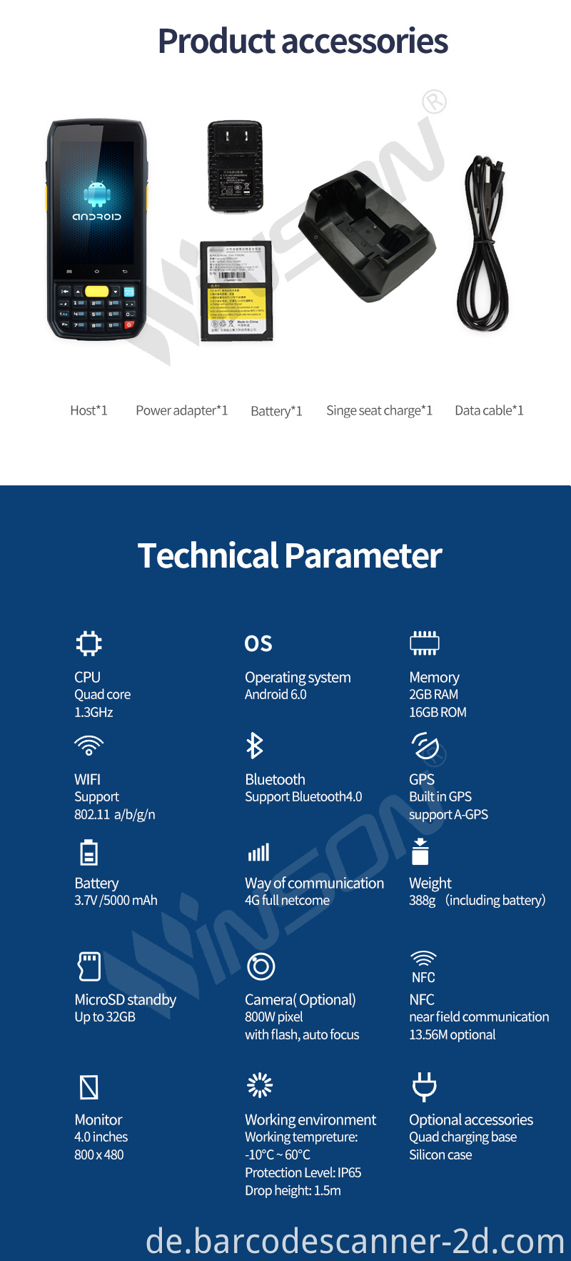 Winson WPC-7000 Hochwertiges Android-System 4G PDA mit Tastatur-GIS-Datensammler